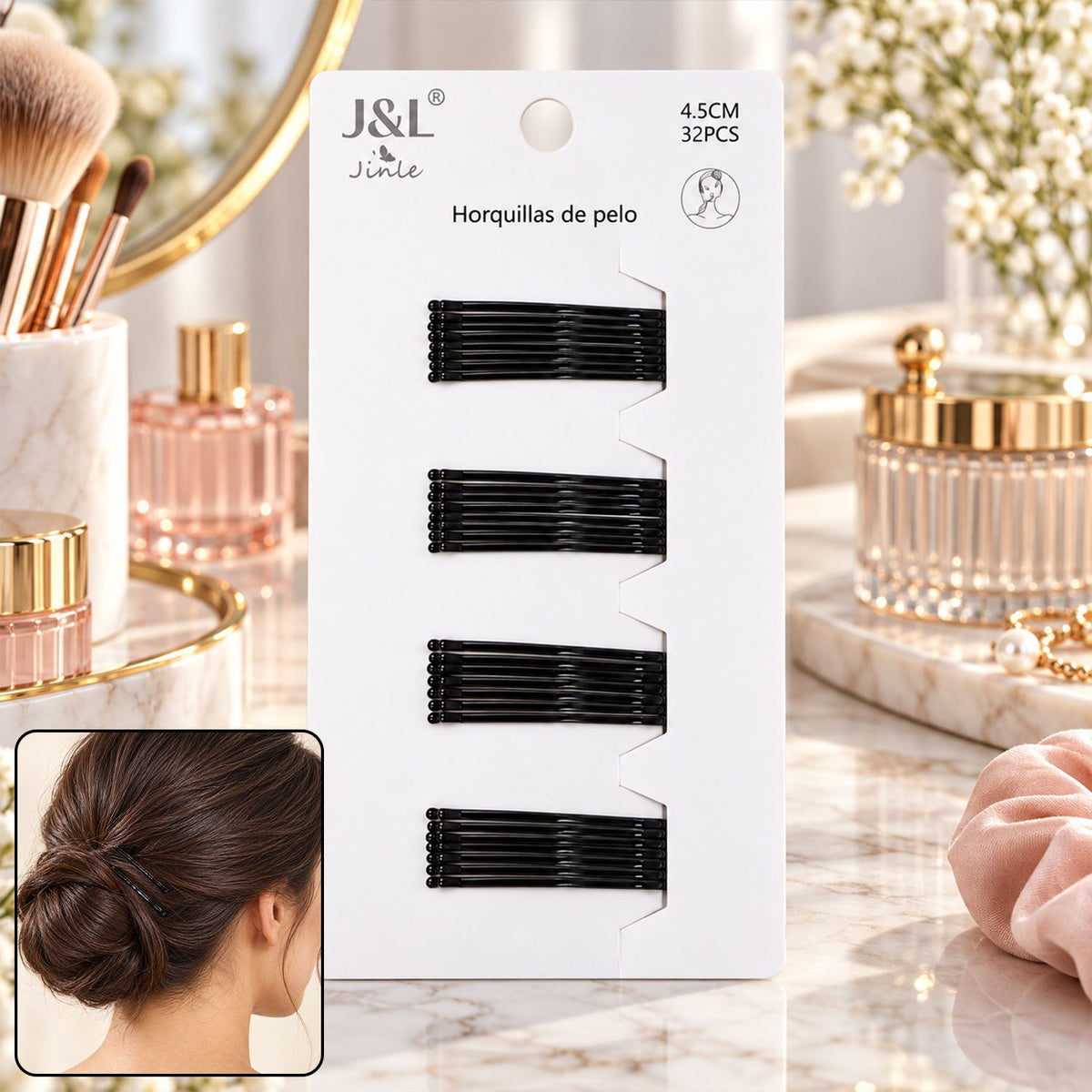 Metal Bobby Hair Pins With Rounded Tips For Buns And Daily Hairdos (32 Pc Set)