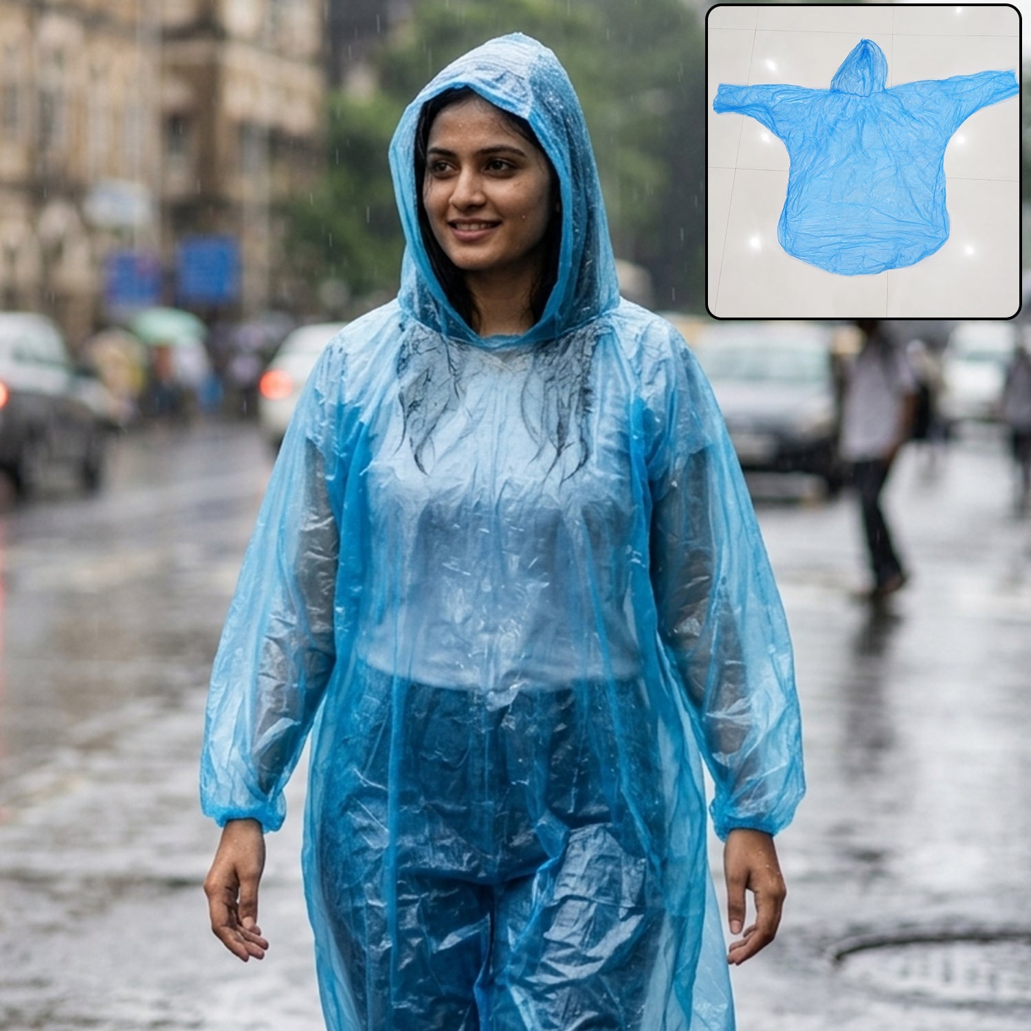 Disposable Rain Coat With Hood Waterproof Plastic Poncho Unisex (1 Pc)