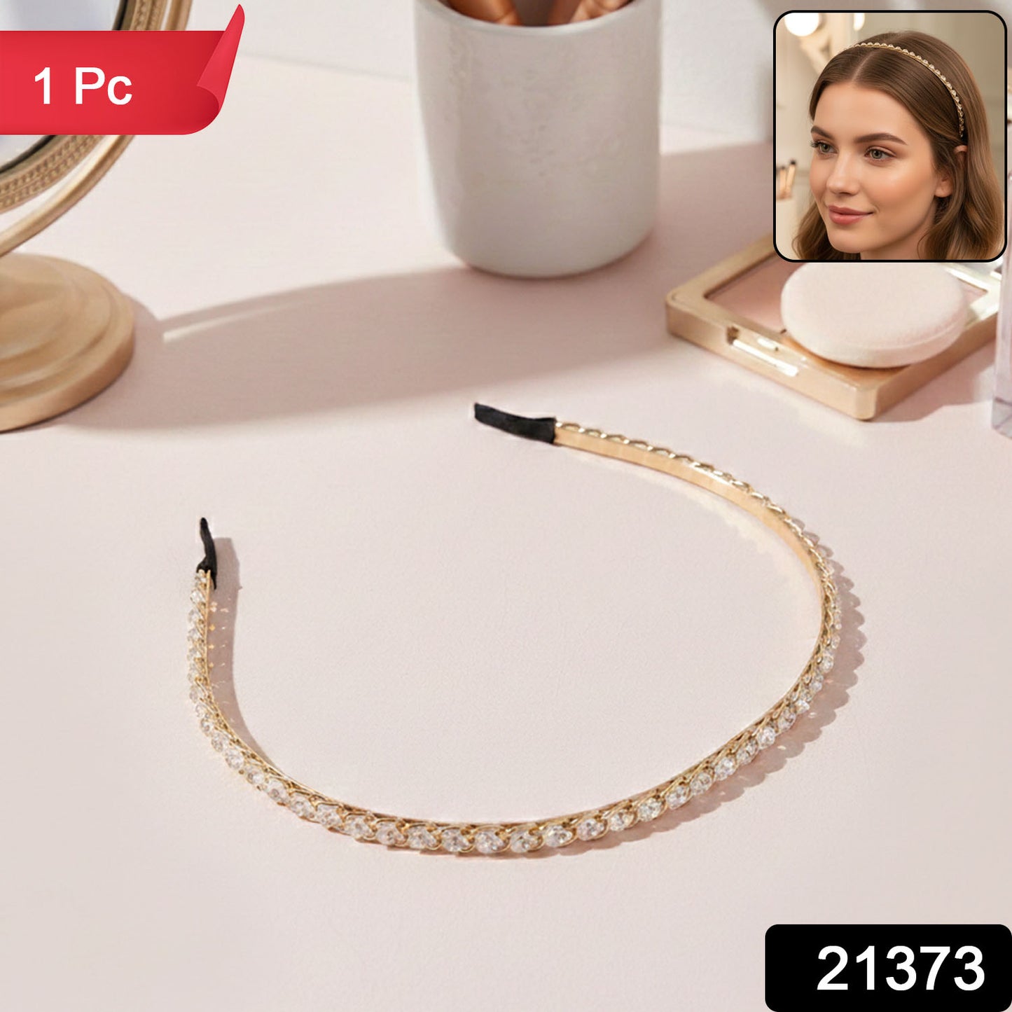 Elegant Crystal Studded Metal Hair Band (1 Pc)