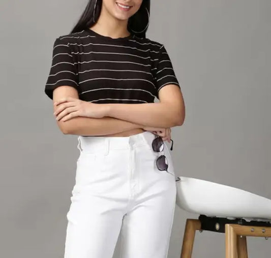 Pretty Graceful Striped Women Tops & Tunics – Lycra Sleeveless Crop Top