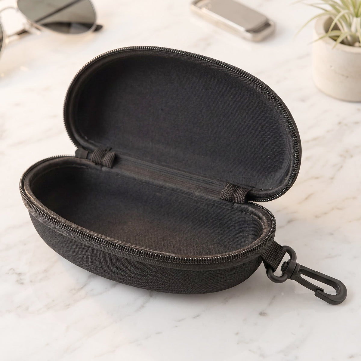 Zipper Hard Shell Sunglasses Case With Clip For Secure Travel Protection (1 Pc)