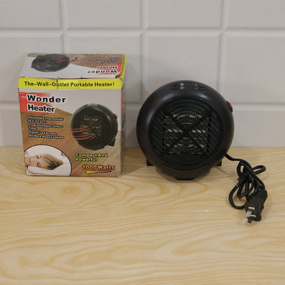 Wukusy compact electric room heater with temperature and timer controls, featuring a two-pin plug for easy heating.