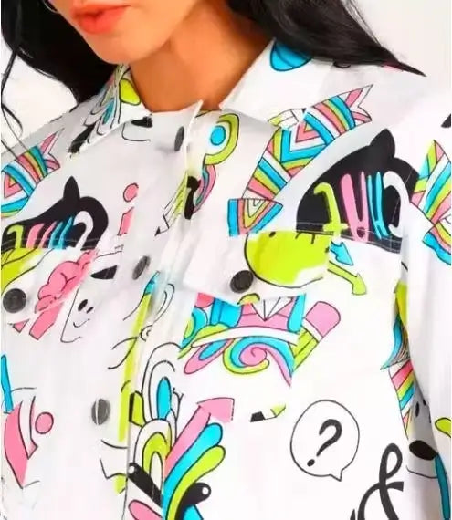 Women’s Printed Denim Jacket – Casual Outerwear