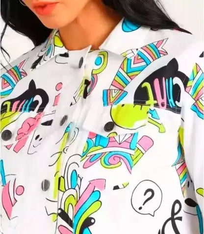 Women’s Printed Denim Jacket – Casual Outerwear