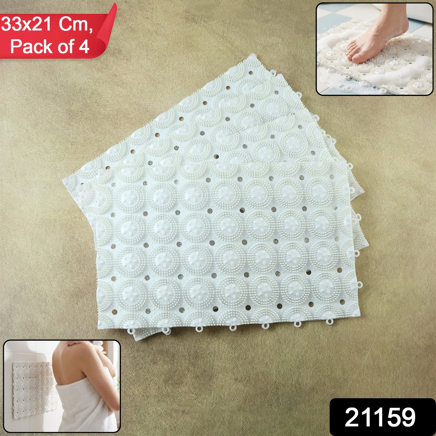 Anti-slip Bathroom Massage Mat With Suction Cups (33  21 Cm  4 Pc)