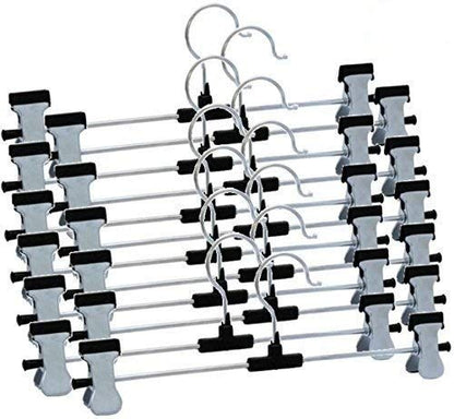 Pack of 12 Wukusy 7202 home improvement hangers with adjustable anti-rust clips, ideal for organizing clothes or accessories.