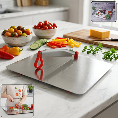 Stainless steel Wukusy multipurpose chopping board with hygienic and durable surface, suitable for kitchen food preparation.