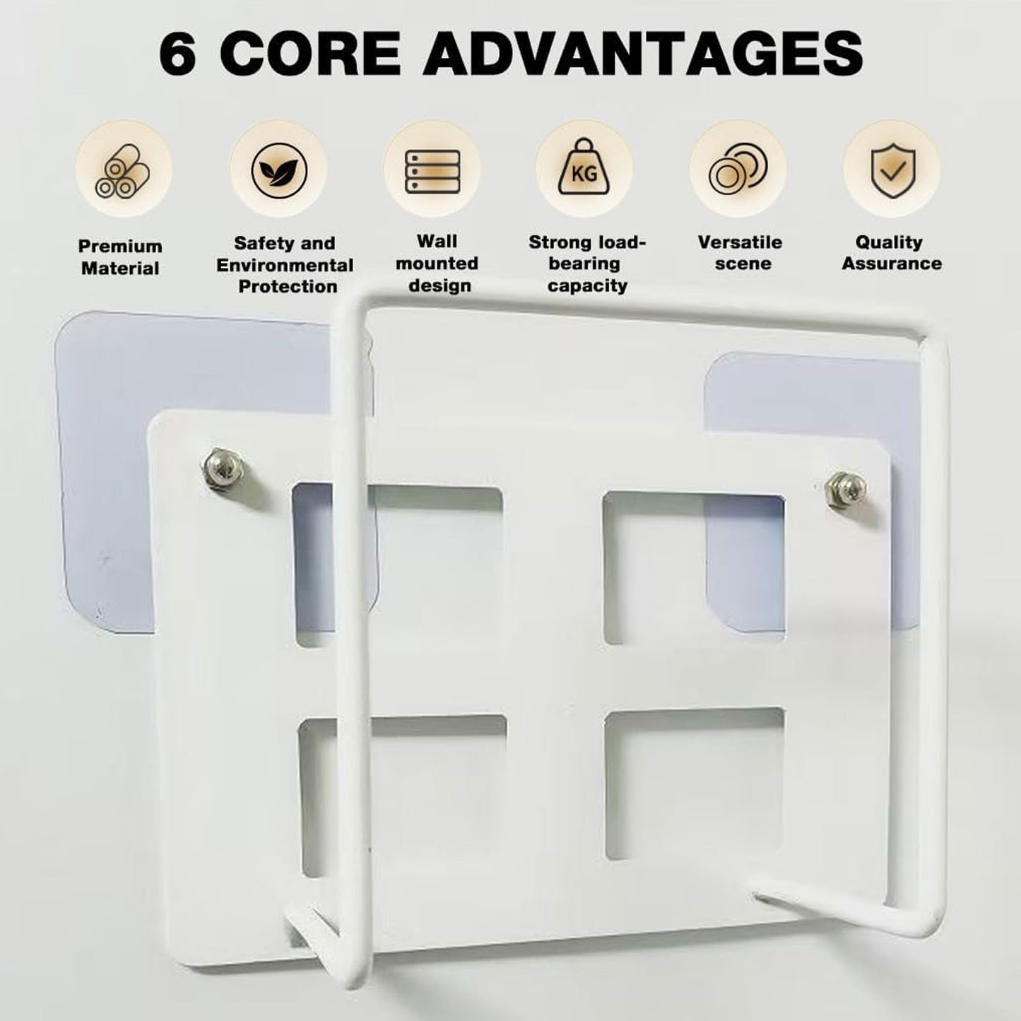 Wukusy wall mount WiFi router bracket holder stand shelf for set-top box, shown mounted on wall with router in place