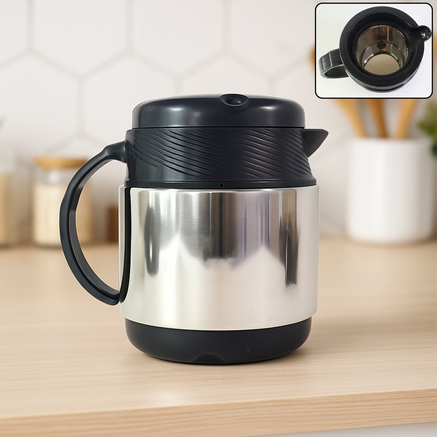 Wukusy tea and coffee thermos flask with six ceramic cups set, perfect for home and kitchen use.