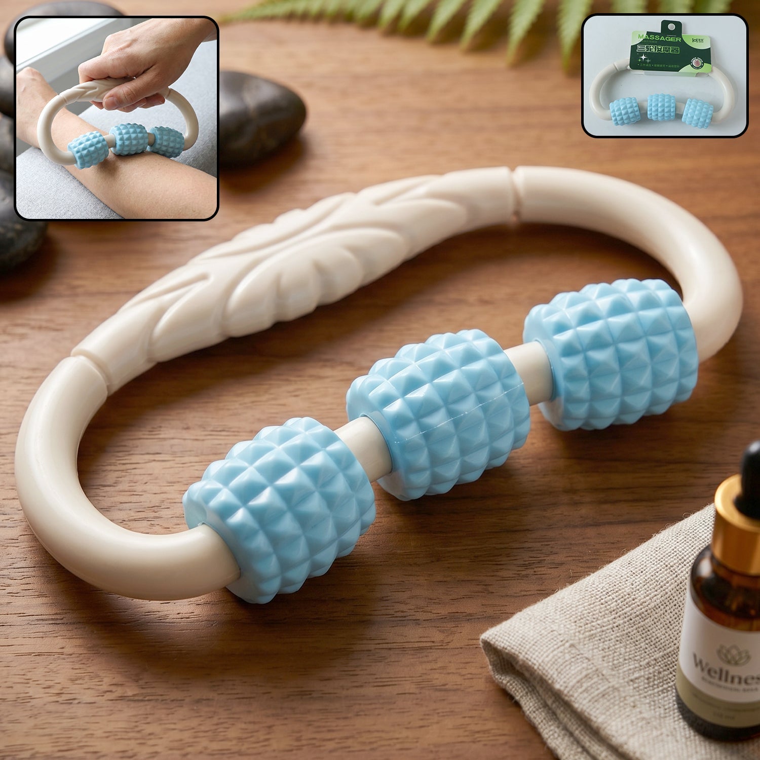 Handheld 3 Roller Body Massager Ring For Muscle Relaxation Arms And Legs (1 Pc)