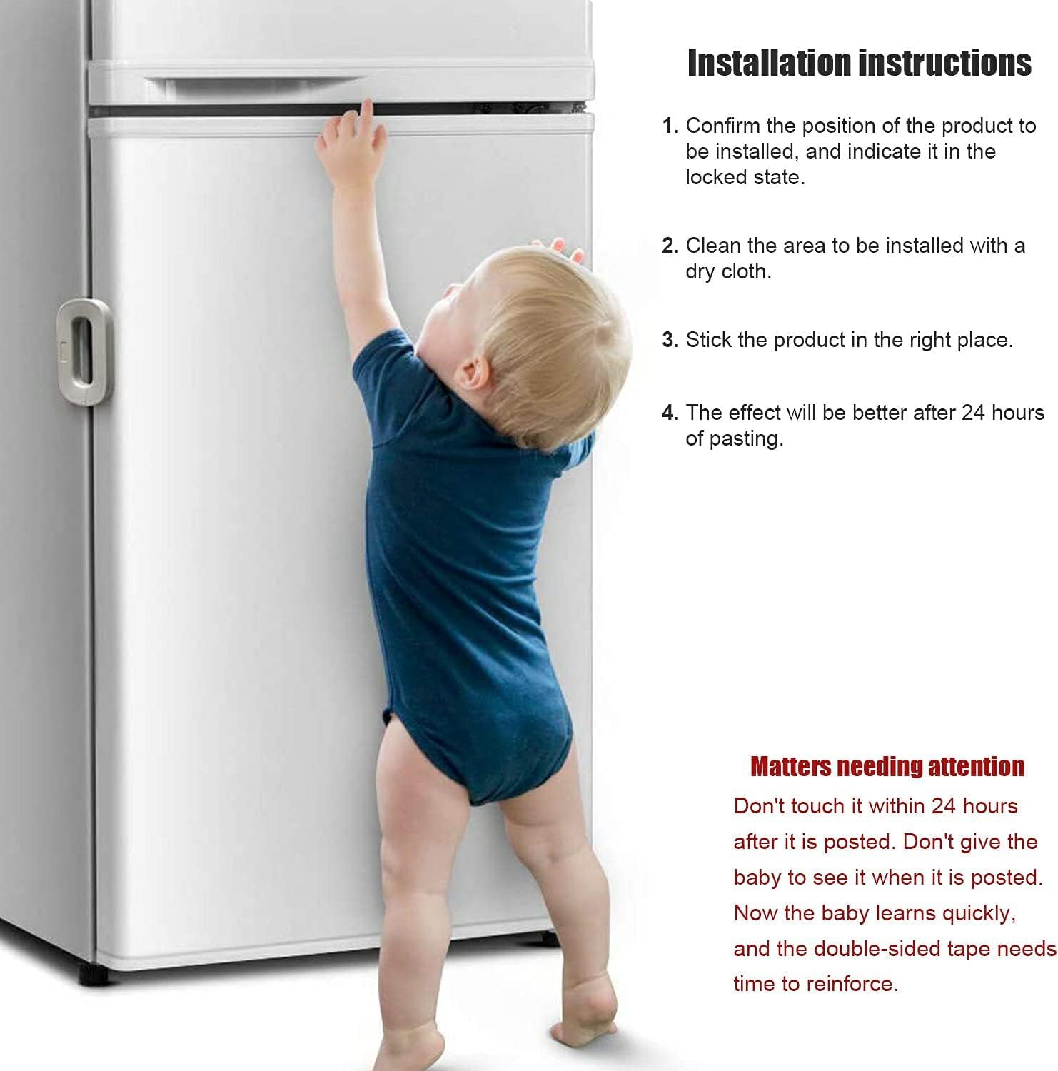 Wukusy fridge freezer door lock for child safety in home and kitchen, securely preventing children from opening the appliance.