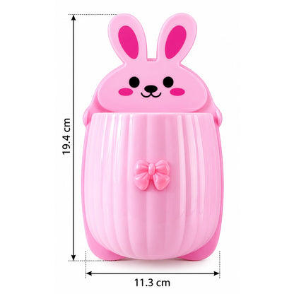 Wukusy rabbit design wall-mounted toothbrush holder set with two ceramic containers for bathroom storage, featuring playful rabbit illustrations.