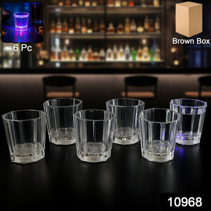 Set of six premium LED shot glasses by Wukusy, clear glass with built-in LED lights for stylish home and kitchen use.