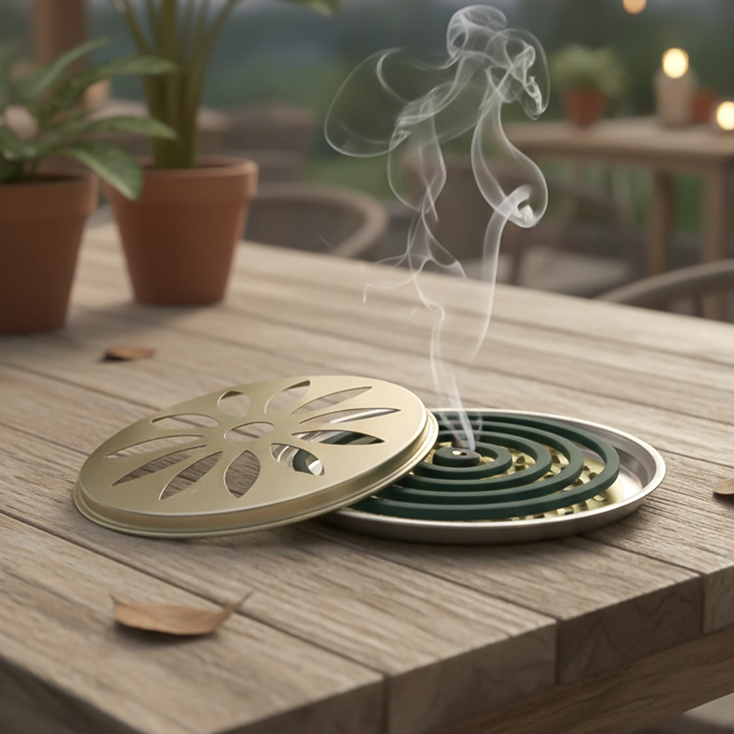 Wukusy 2-in-1 metal mosquito coil stand and incense burner, 15x15 cm, with a sleek design and sturdy construction for pest control.