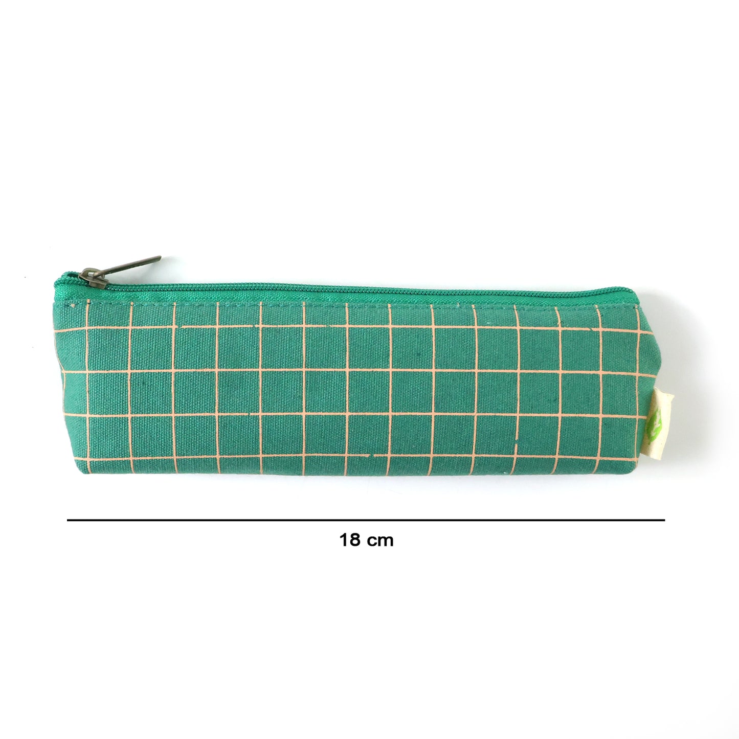 Green grid printed zipper pencil pouch organizer by Wukusy, showing a compact, stylish zipper case with multiple compartments.