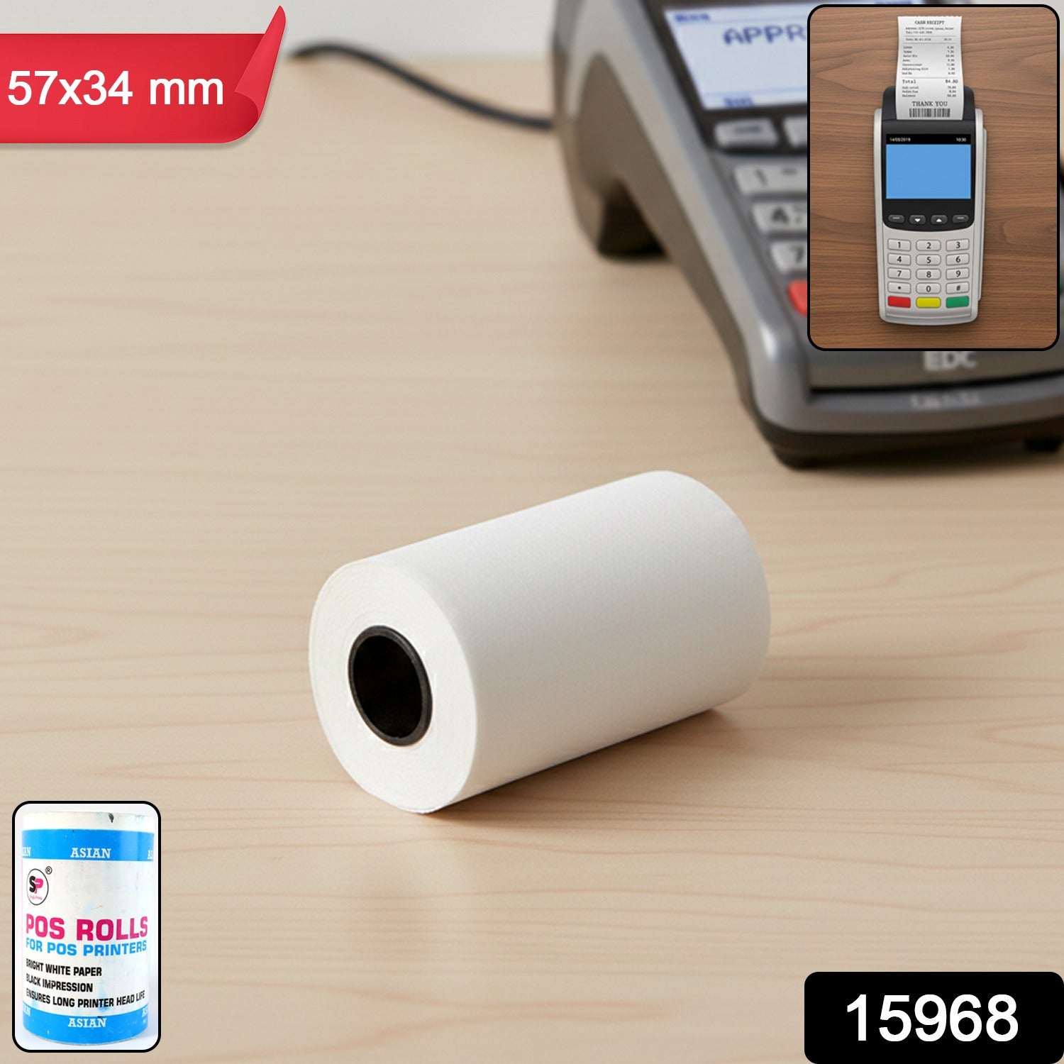 Wukusy thermal label roll for barcode printing, featuring 57x34 cm adhesive labels on a roll for easy barcode labeling.