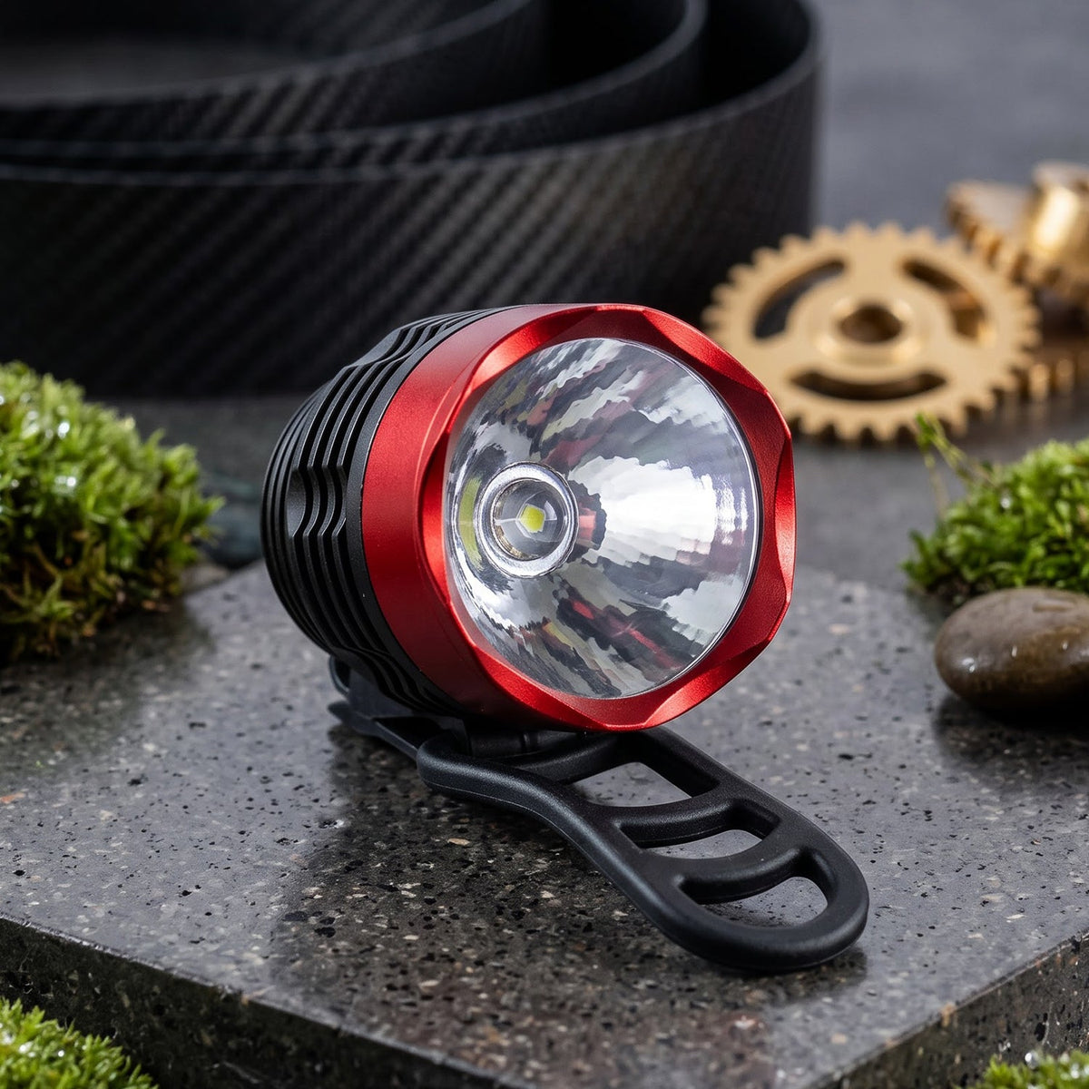Wukusy compact bicycle headlight with handlebar mount for night cycling safety, showing the black LED light attached to a bike handlebar