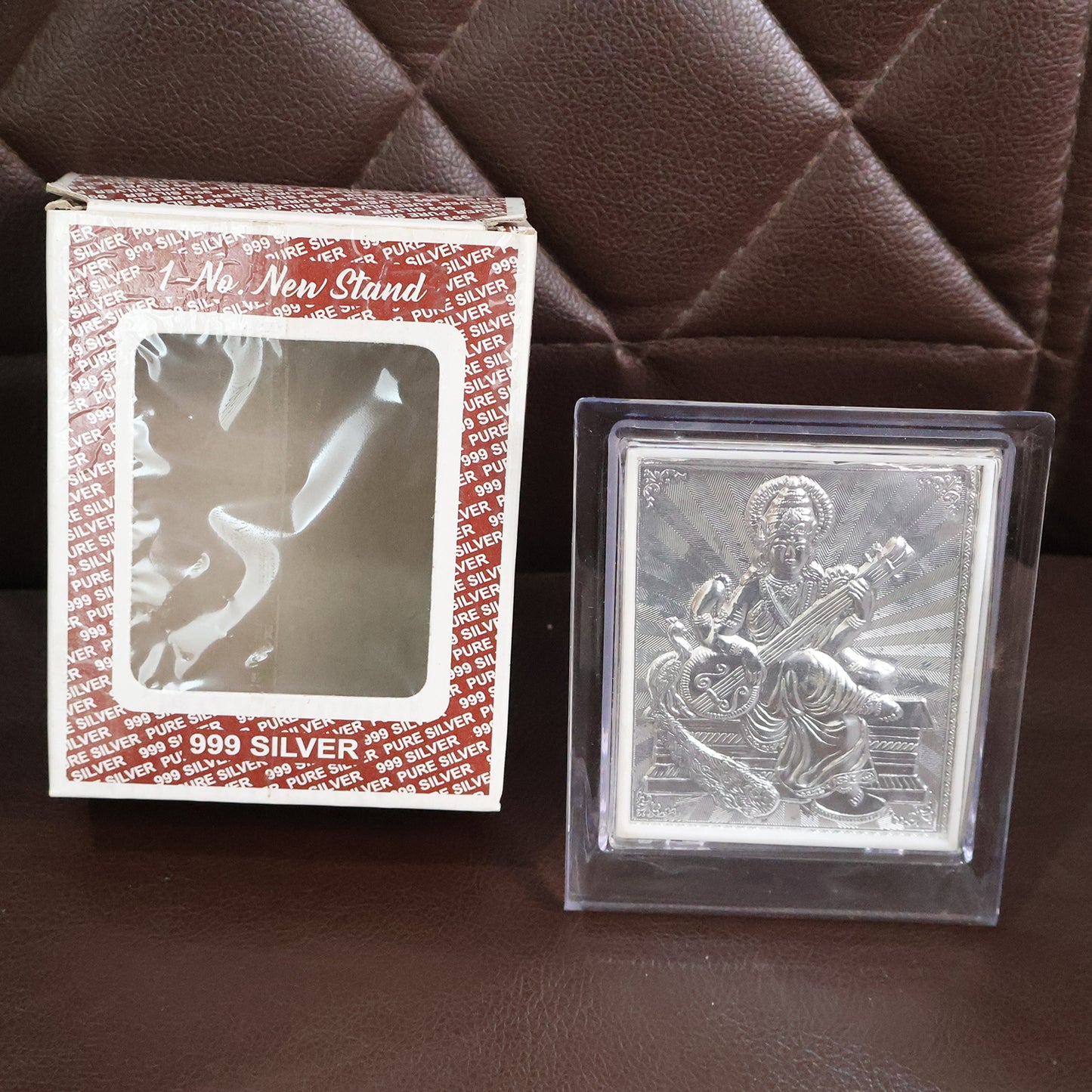 Elegant Silver Saraswati Maa Photo Frame With Stand (1 Pc)