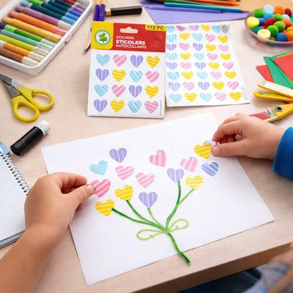 Colorful Heart Shape Decorative Sticker Set (4 Sheets 112 Pc)