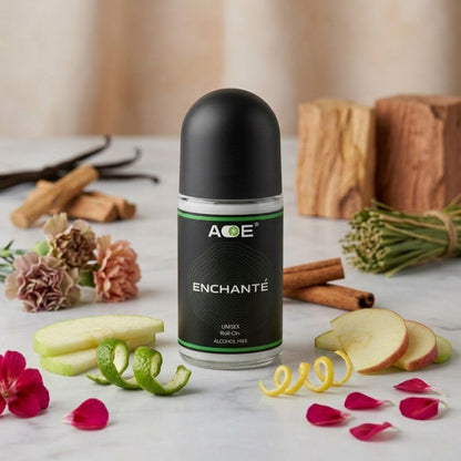 Wukusy Aoe unisex long-lasting roll-on deodorant with 50ml green body fragrance, shown in a sleek bottle.