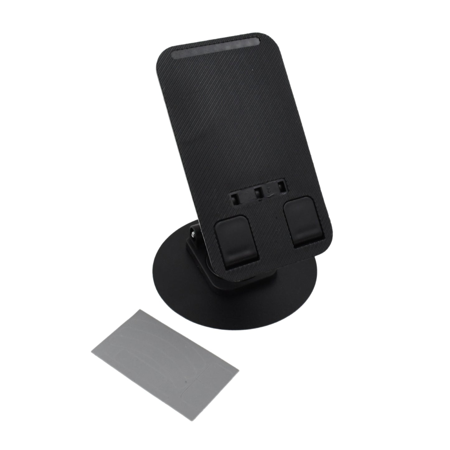 Wukusy portable mobile phone stand with adjustable height and angle, holding various smartphones on a desk.