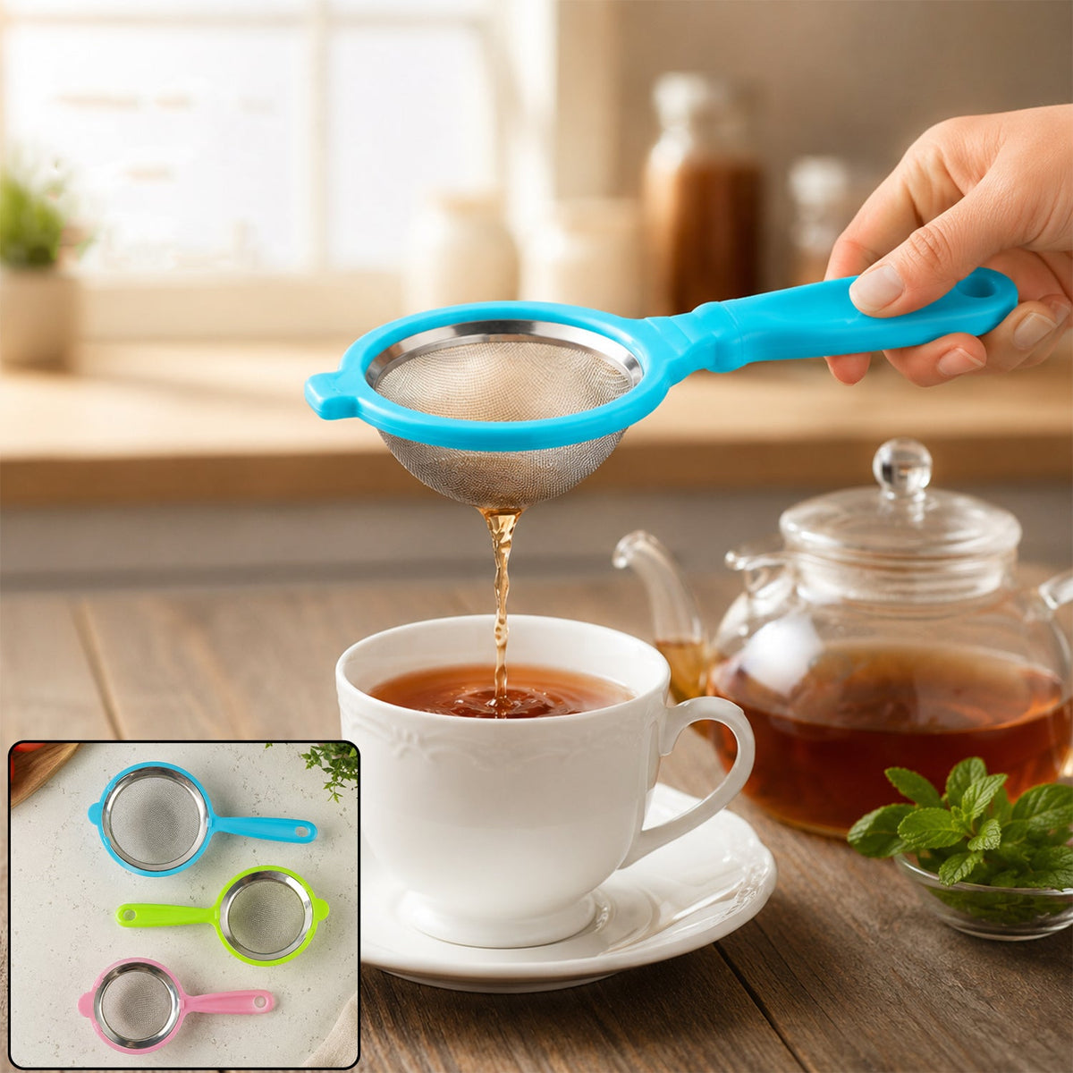 3-in-1 Mesh Tea Filter Strainer Set With Long Handles For Kitchen Use (3 Pc Set)