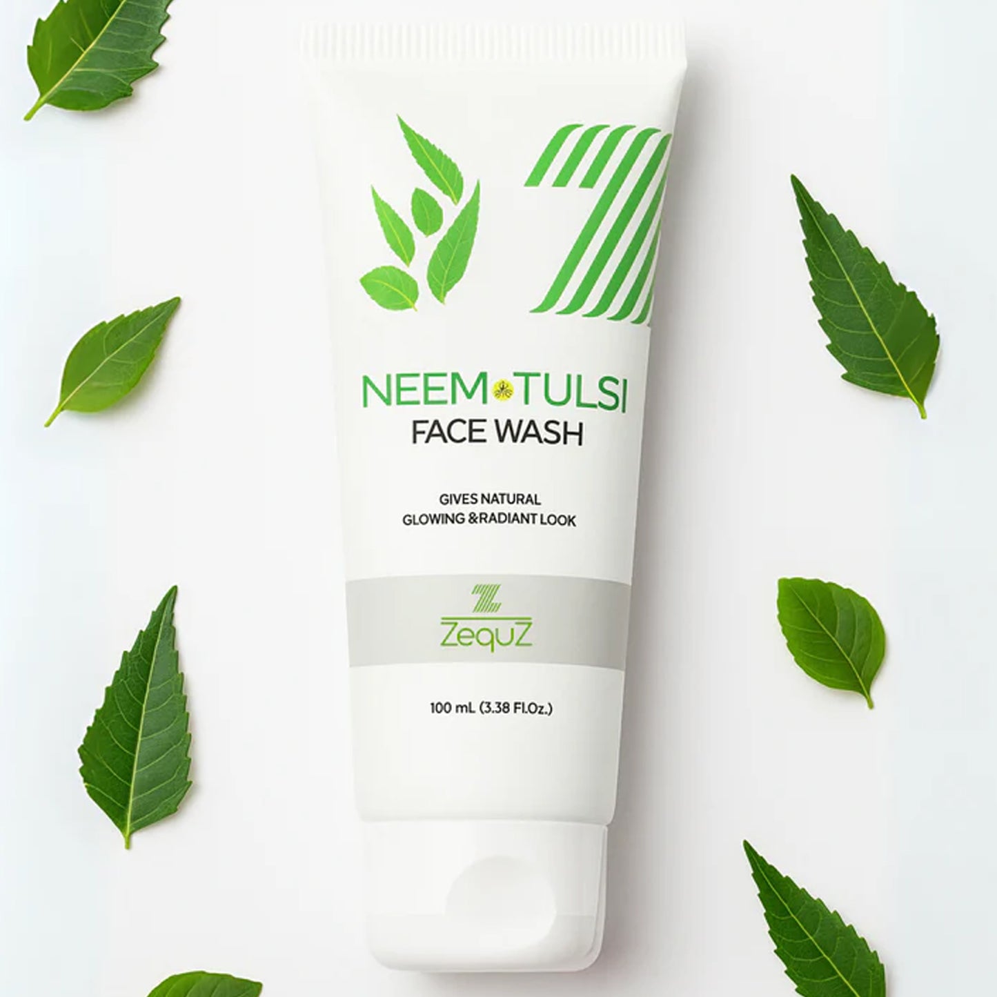 Wukusy Zequz Neem Tulsi Face Wash bottle, 100ml, natural herbal skincare for deep cleansing and refreshment.