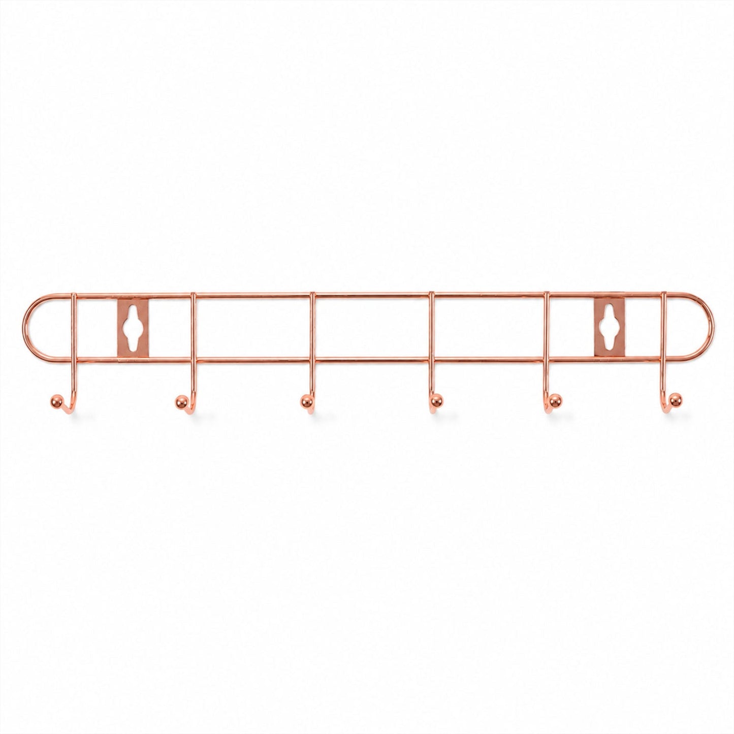 Rose Gold Metal Wall Mounted 6 Hook Rail Rack For Towels Utensils Coats (1 Pc)
