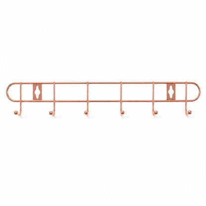 Rose Gold Metal Wall Mounted 6 Hook Rail Rack For Towels Utensils Coats (1 Pc)