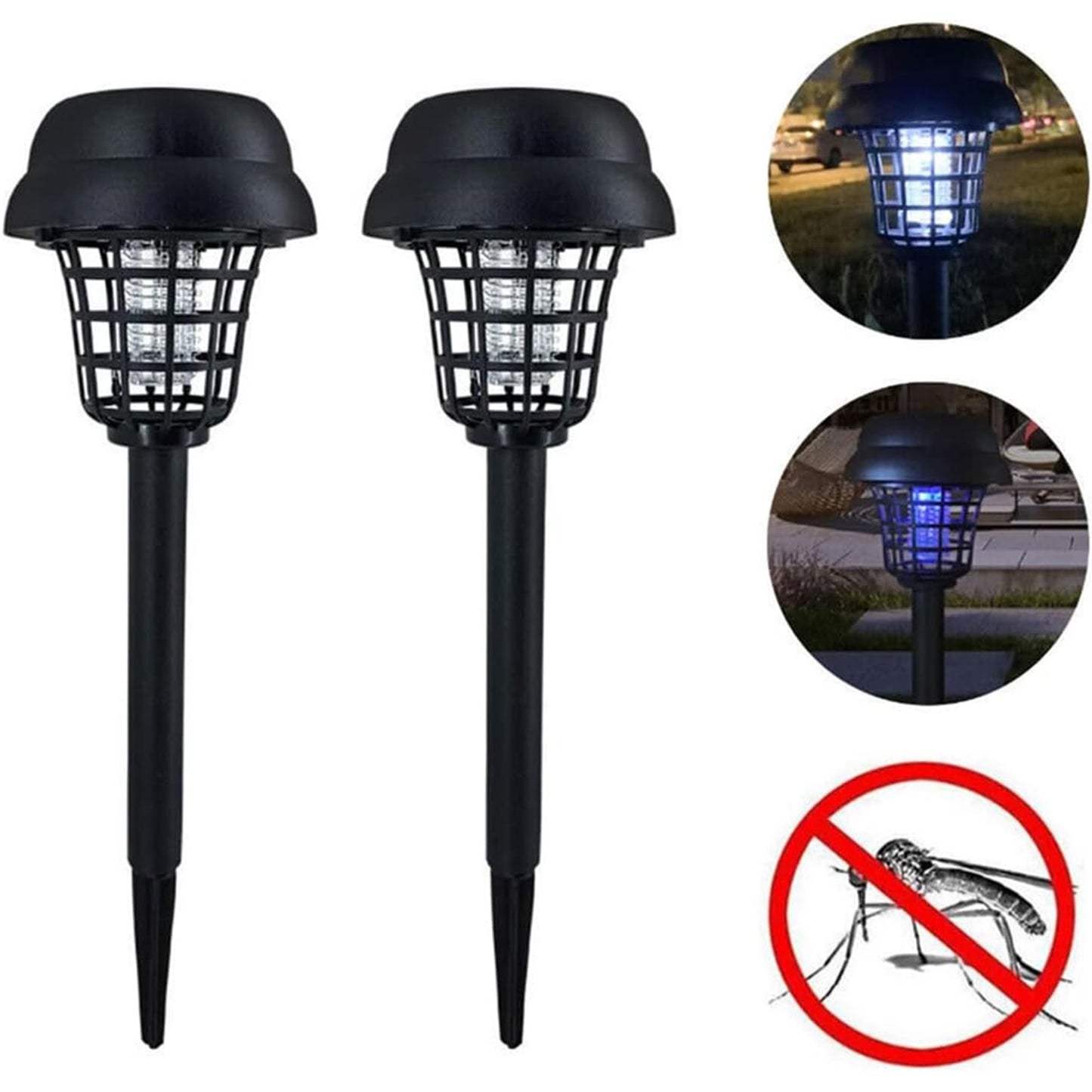 Wukusy solar powered mosquito killer garden lights, set of 5, with sleek design and solar panels for outdoor pest control.