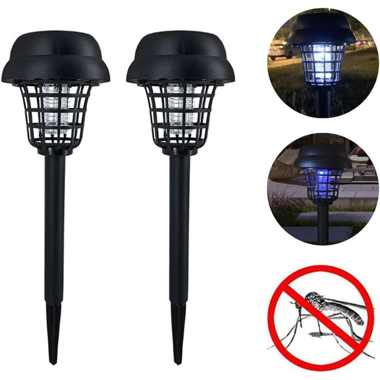 Wukusy solar powered mosquito killer garden lights, set of 5, with sleek design and solar panels for outdoor pest control.