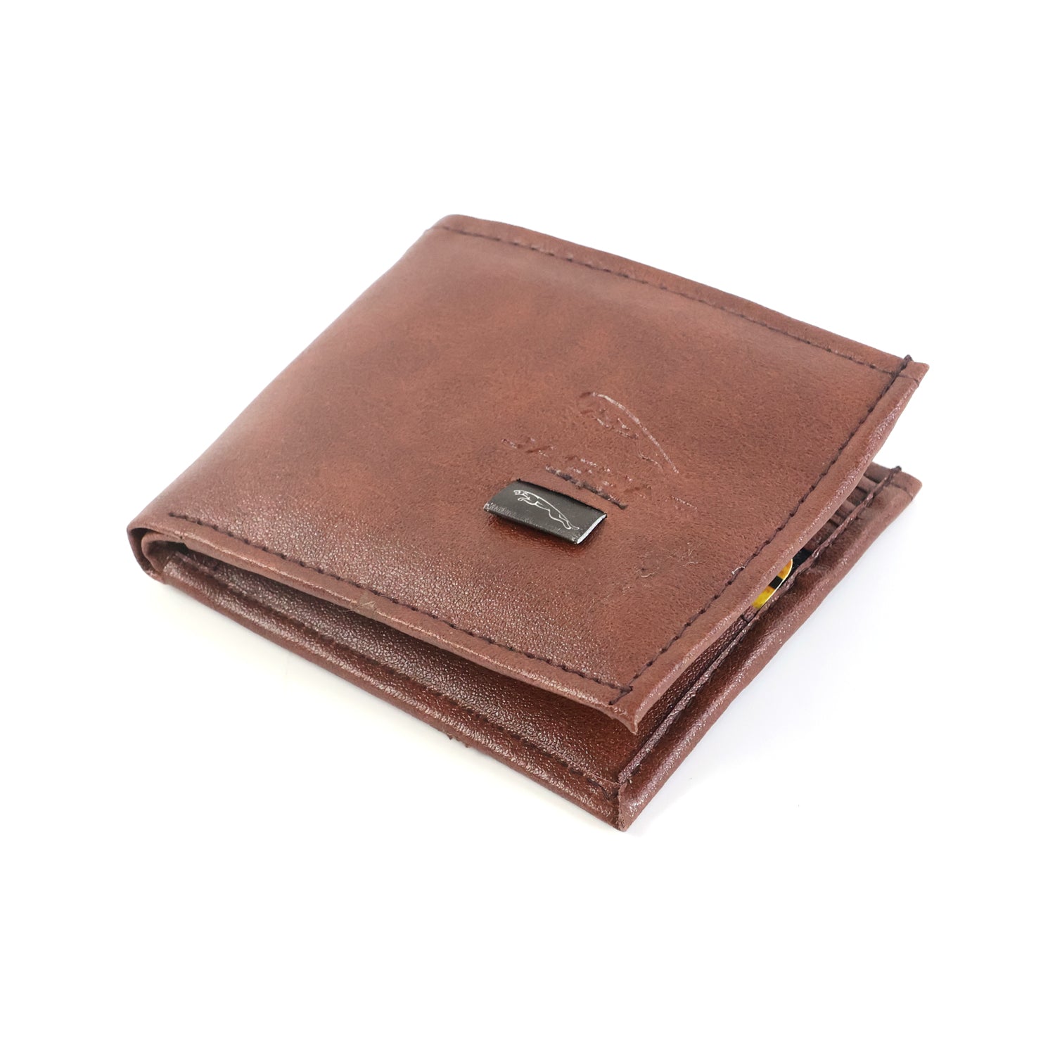 Wukusy Classic Gents Bi-fold Wallet showing brown leather exterior with multiple card slots and a cash compartment.