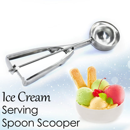 Wukusy 2408 stainless steel ice cream serving scoop with trigger release, small size, ergonomic handle and polished finish.
