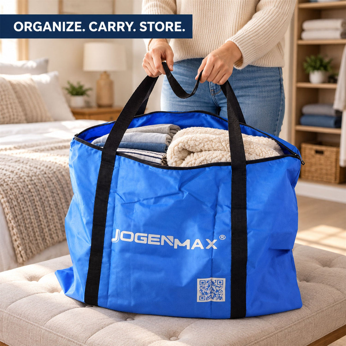 Wukusy multipurpose zipper carry bag with webbing handles, large storage bag measuring 50x63 cm, suitable for travel and organization