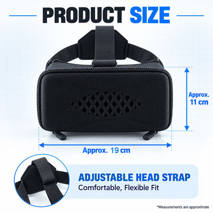Wukusy 3D virtual reality smartphone headset with focus control and belt, showing adjustable straps and VR lenses.