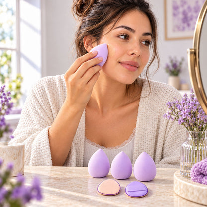 Wukusy 6-piece makeup blending sponge and powder puff set for face cosmetics with soft, plush application tools.