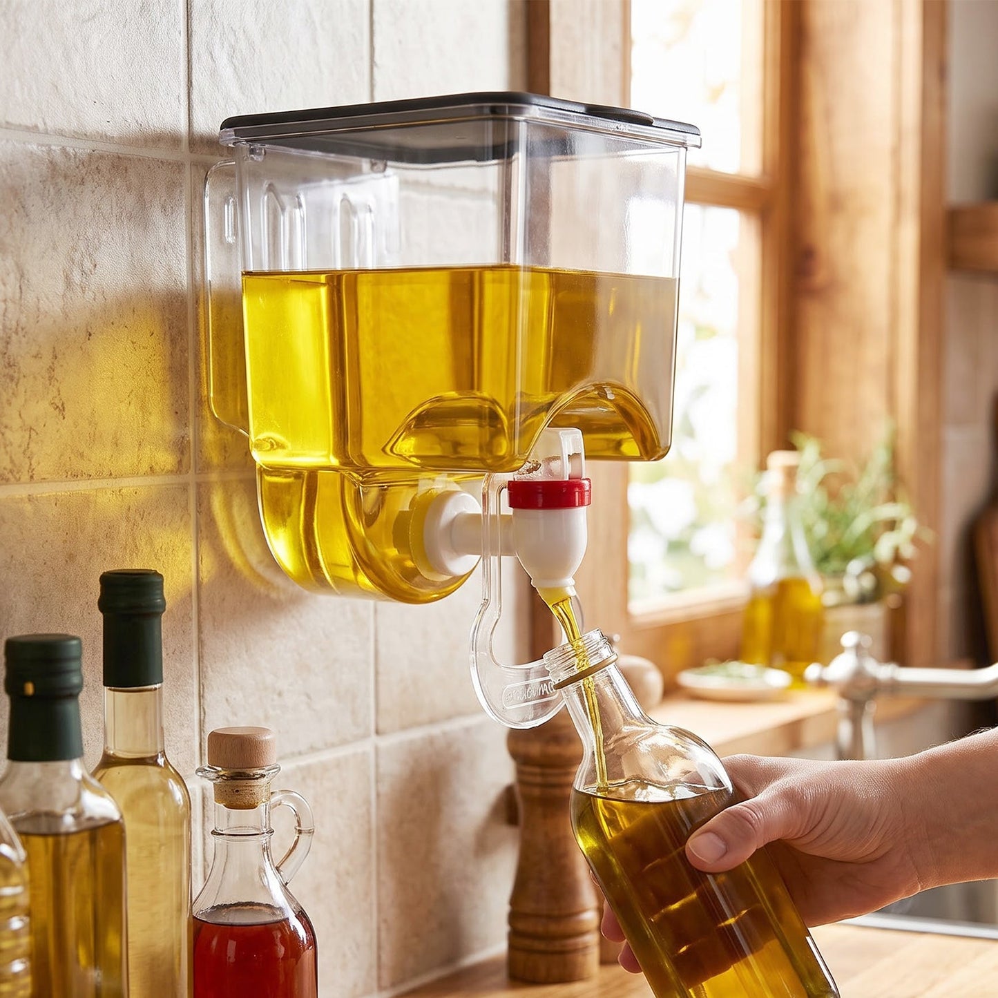 Wall Mounted Plastic Oil Dispenser With Tap For Kitchen Oil Storage Use (1 Pc)