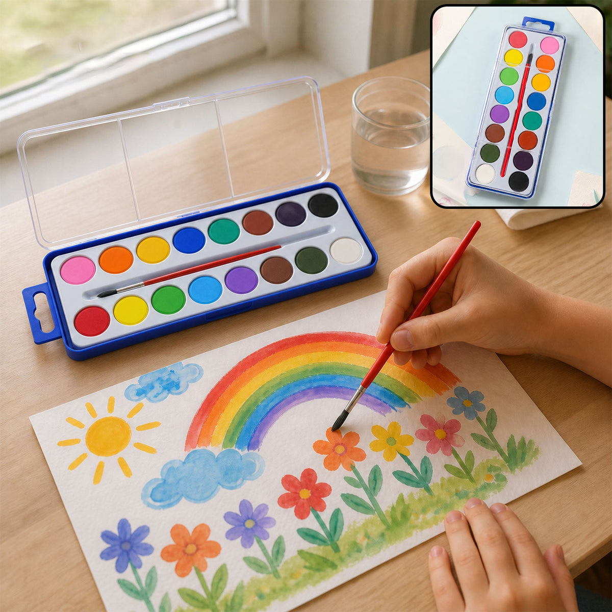 Watercolor Paint With Brush And Protective Plastic Case (16 Colors With Brush)