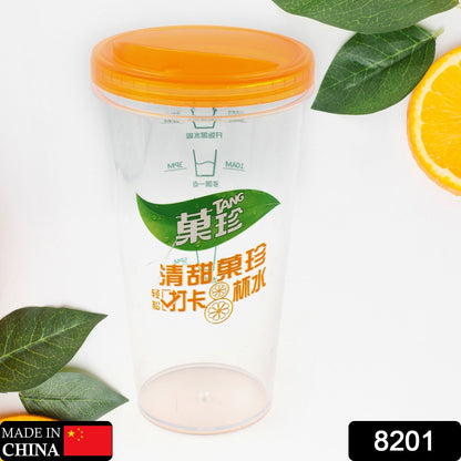 Wukusy 8201 plastic coffee cup tumbler, portable water and coffee container for travel, home, and outdoor use with motivational design