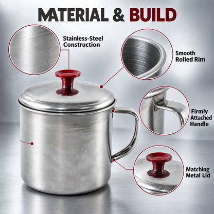 Wukusy stainless steel tea and coffee mug with handle and lid, showcasing a sleek, durable design for hot beverage enjoyment
