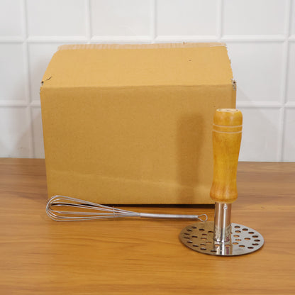 Manual Stainless Steel Whisk And Pav Bhaji Potato Masher Combo Set (2 Pc Set)