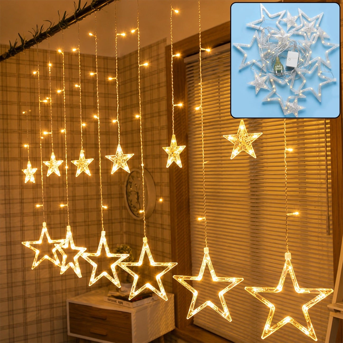 White Star LED string light set by Wukusy with warm fairy lights, ideal for decoration and creating a cozy ambiance.