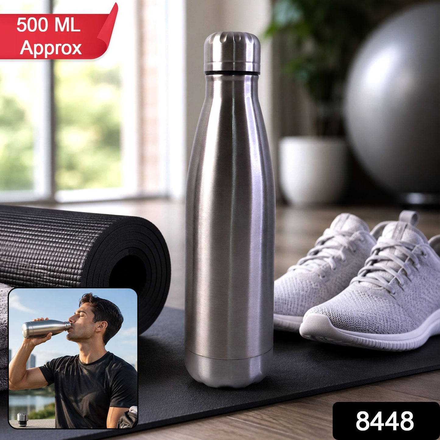 Stainless Steel Leak Proof Water Bottle For Gym School And Office 500ml (1 Pc)