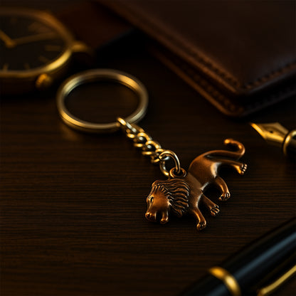 Elegant Wukusy lion metal keychain featuring a detailed walking lion design on a durable keyring.