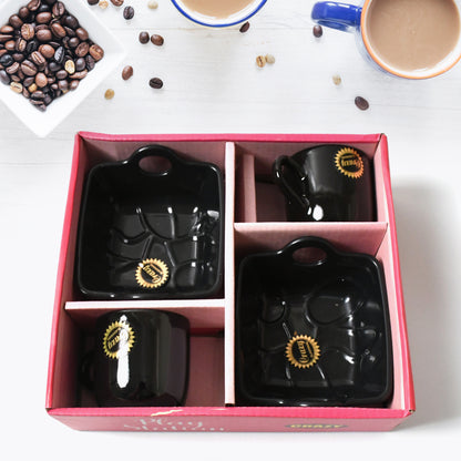 Wukusy 4-piece ceramic tea cup set with handles includes coffee mugs, milk cups, and serving bowl for household or outdoor use