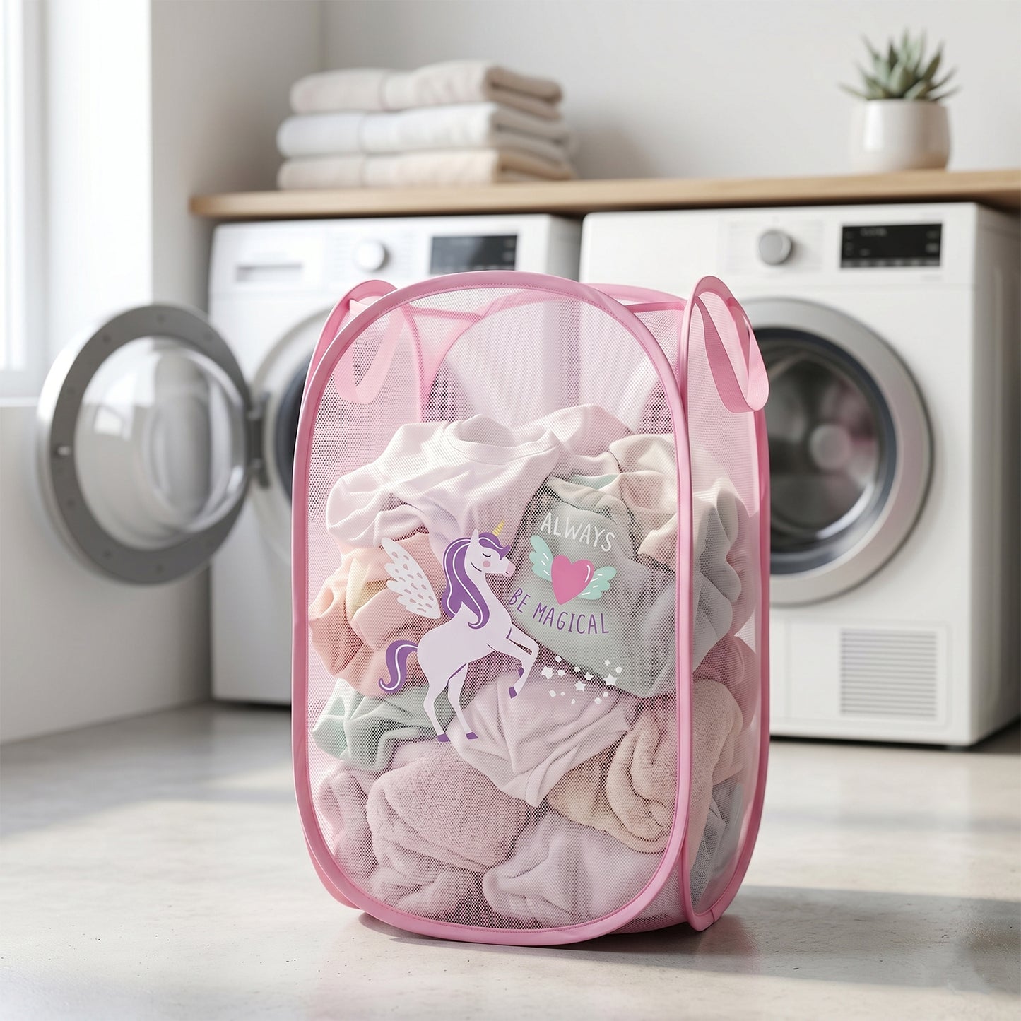 Foldable Kids Laundry Basket Unicorn Hamper Bag (1 Pc 36x36x58 Cm)