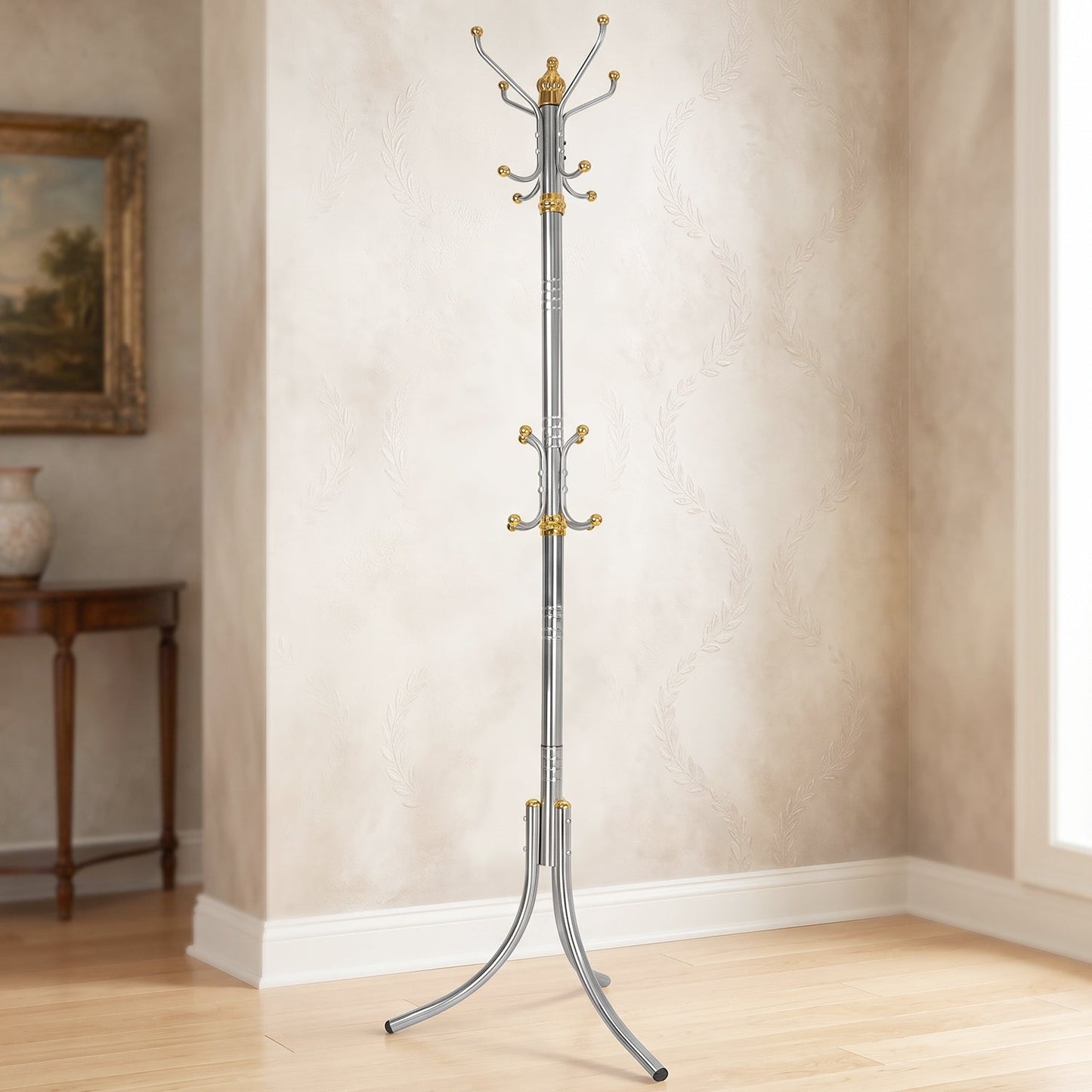 Metal Floor Standing Coat Rack Clothes Hanger Stand With Multi Hooks (1 Pc)