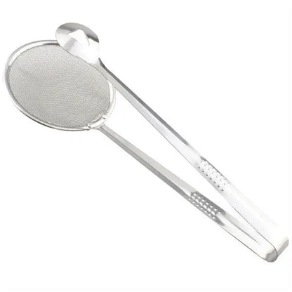 2-in-1 Stainless Steel Fry Tool Filter Spoon Strainer with Clip - Oil Frying BBQ Filter Mesh Strainer