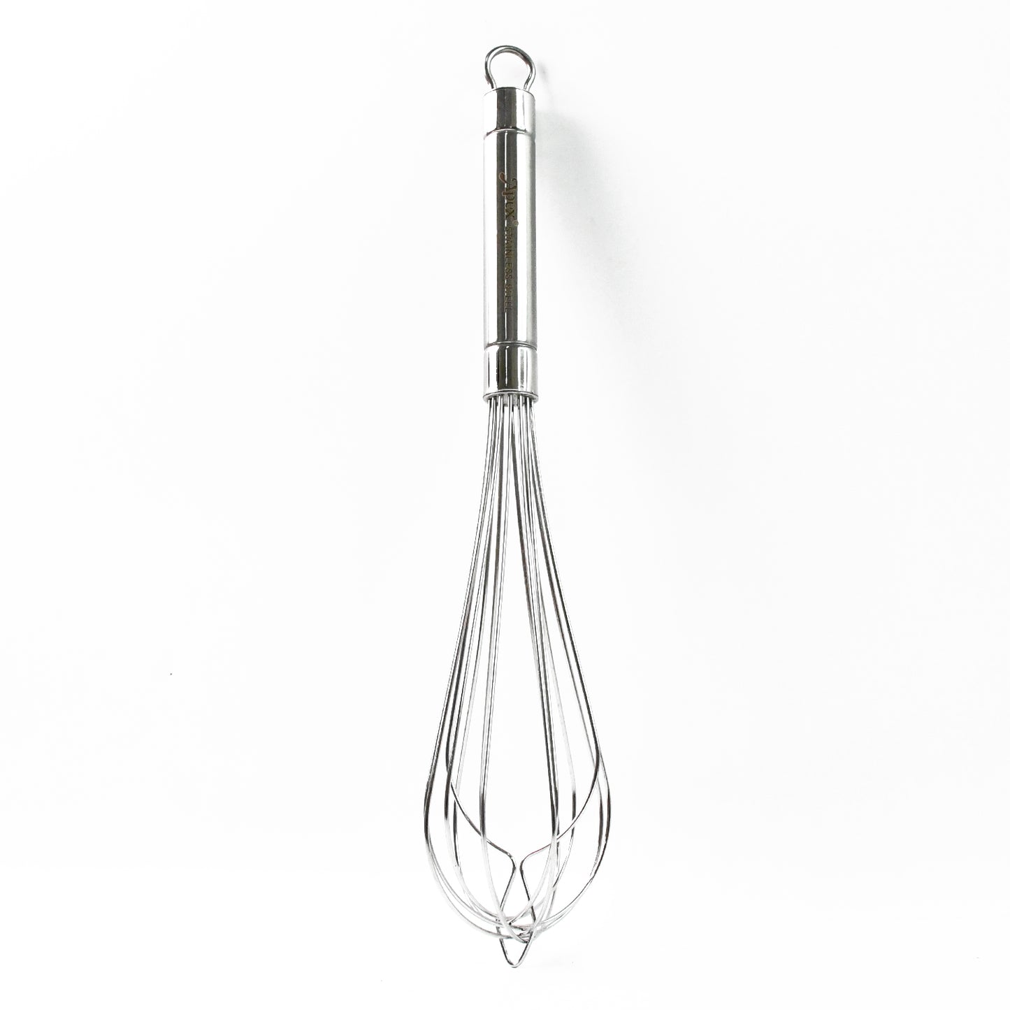 Wukusy Apex stainless steel medium hand whisk for mixing and whipping in home and kitchen cooking tasks.