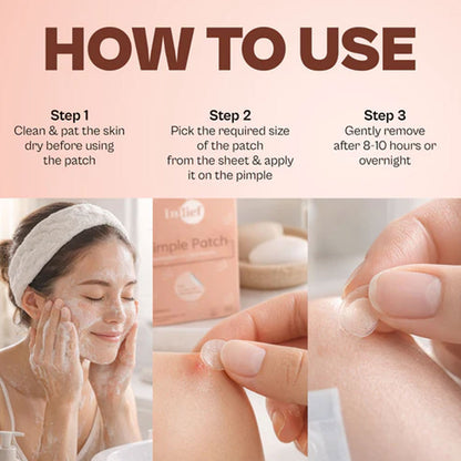 Wukusy Inlief pimple patch set with salicylic acid for acne and blemish treatment, showing clear patches on skin.